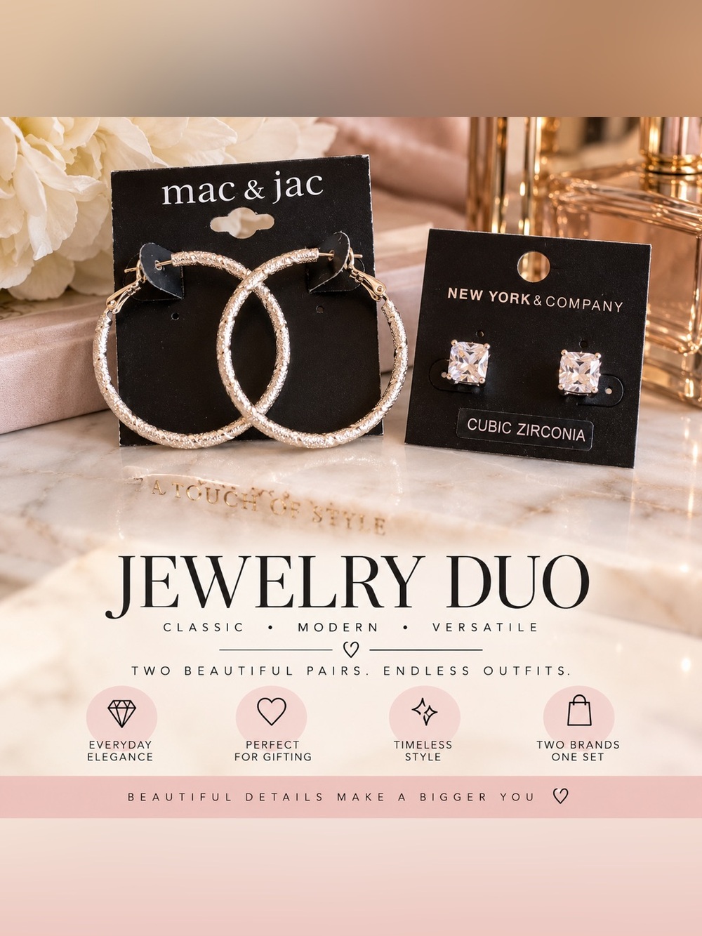 mac & jac Sparkling Gold Hoop and CZ Stud Earring Set